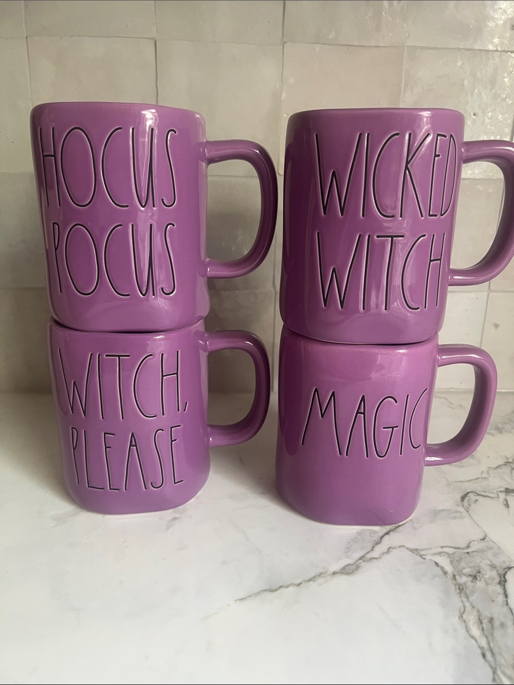 Rae Dunn Purple Halloween Witch Hocus Pocus, Magic Mug Set
